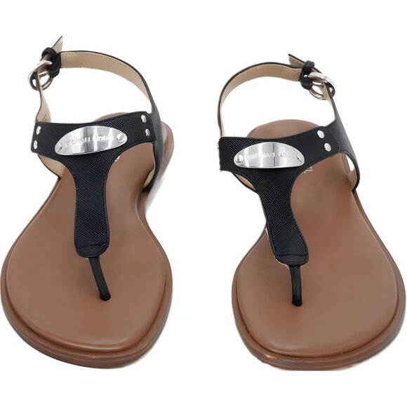 Michael Kors MK Plate Flat Thong Sandals Black T-Strap Logo Women's US 6M - Picture 5 of 6